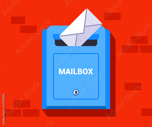 to throw a handwritten letter into a box. sending an envelope to another city. flat vector illustration.