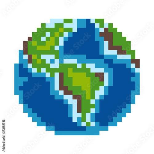 8-bit earth pixel image. the world in vector illustrations. globe in pixel art