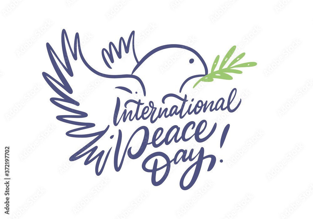 International Peace Day. Hand drawn holiday lettering. Colorful calligraphy sign. Vector illustration.