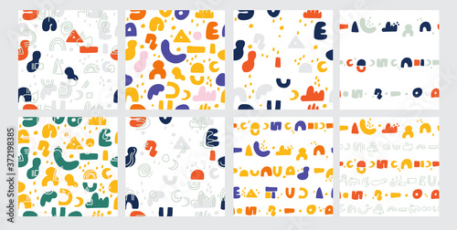 Wallpaper Mural Set of eight abstract backgrounds. Hand drawn various shapes and doodle objects. Contemporary modern trendy vector illustrations. Torontodigital.ca
