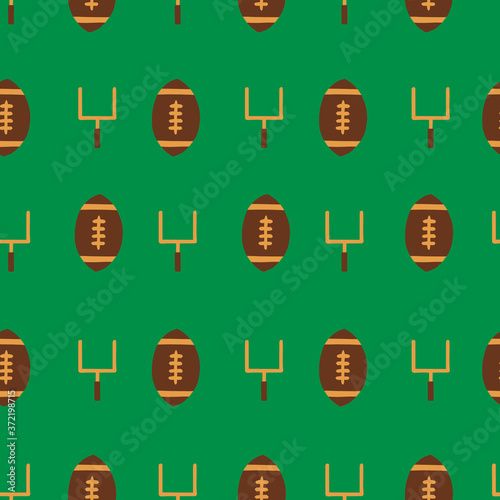 Seamless vector pattern American Football sports equipment. Repeating background with goal posts and footballs. For fabric, packaging, super bowl party invitation, flyer