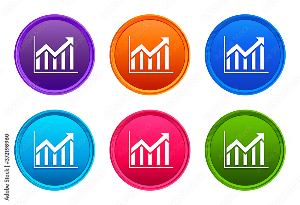 Statistics icon luxury bright round button set 6 color vector Statistics icon luxury bright round button set 6 color vector
