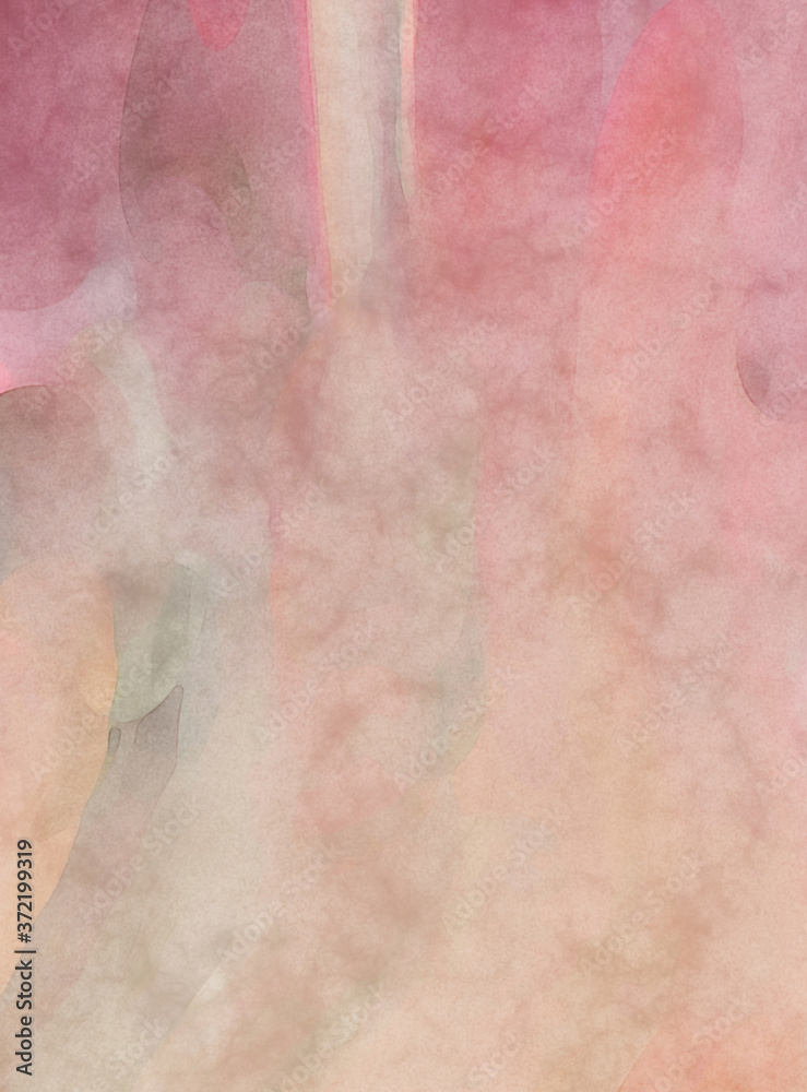 Fototapeta premium Watercolor abstract painting with pastel colors. Soft color painted illustration of calming composition for poster, wall art, banner, card, book cover or packaging. Modern brush strokes painting.