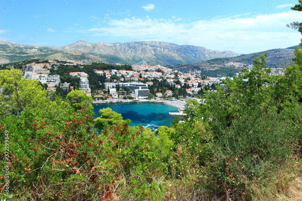 Lapad beach, part of Dubrovnik, famous touristic destination in Croatia