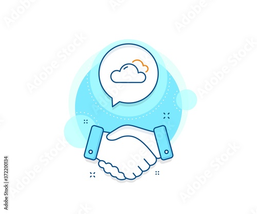 Clouds sign. Handshake deal complex icon. Cloudy weather line icon. Sky symbol. Agreement shaking hands banner. Cloudy weather sign. Vector