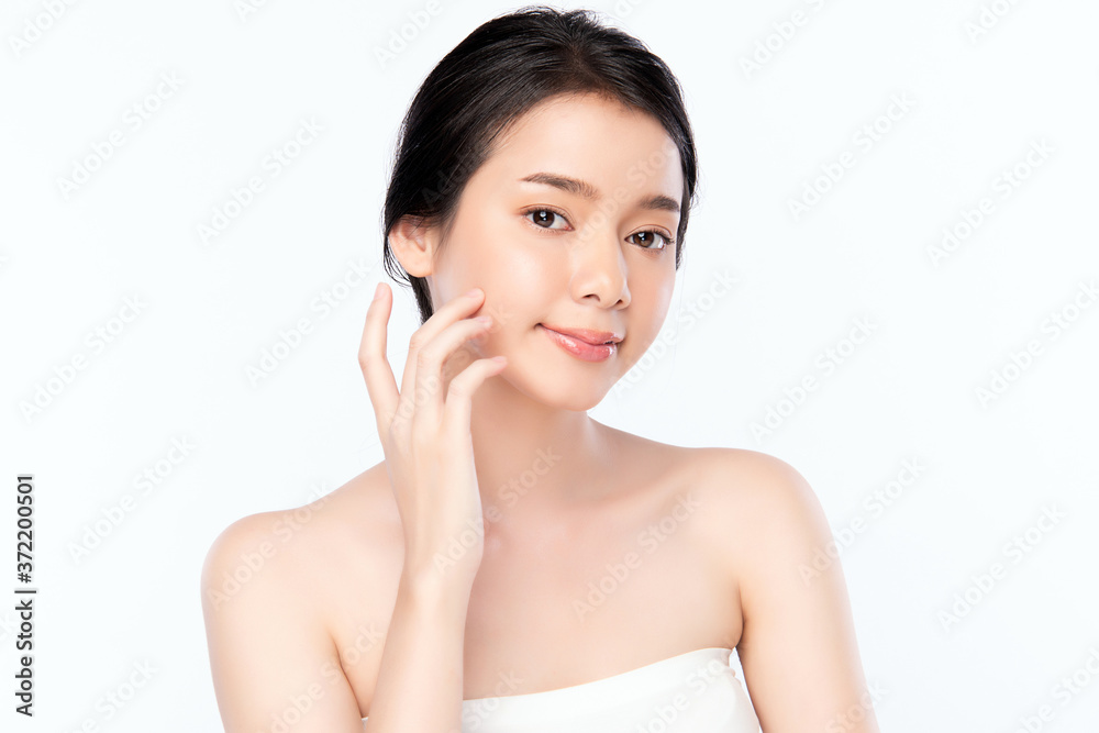 Beautiful Young asian Woman with Clean Fresh Skin, on white background, Face care, Facial treatment, Cosmetology, beauty and spa, Asian women portrait Beautiful Young asian Woman with Clean Fresh Skin, on white background, Face care, Facial treatment, Cosmetology, beauty and spa, Asian women portrait