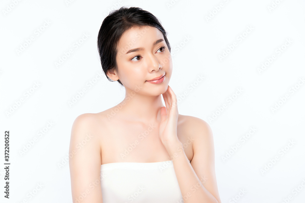 Beautiful Young asian Woman with Clean Fresh Skin, on white background, Face care, Facial treatment, Cosmetology, beauty and spa, Asian women portrait Beautiful Young asian Woman with Clean Fresh Skin, on white background, Face care, Facial treatment, Cosmetology, beauty and spa, Asian women portrait