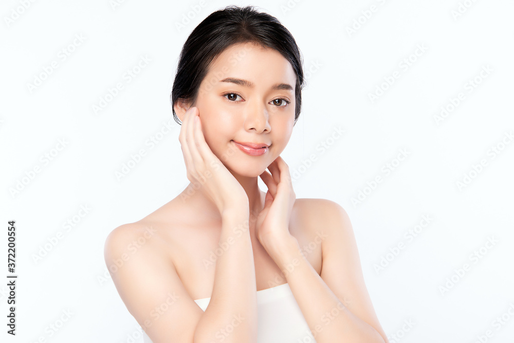Beautiful Young asian Woman with Clean Fresh Skin, on white background, Face care, Facial treatment, Cosmetology, beauty and spa, Asian women portrait Beautiful Young asian Woman with Clean Fresh Skin, on white background, Face care, Facial treatment, Cosmetology, beauty and spa, Asian women portrait