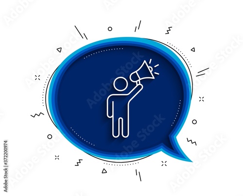 Brand ambassador line icon. Chat bubble with shadow. Holding megaphone sign. Advertisement device symbol. Thin line brand ambassador icon. Vector