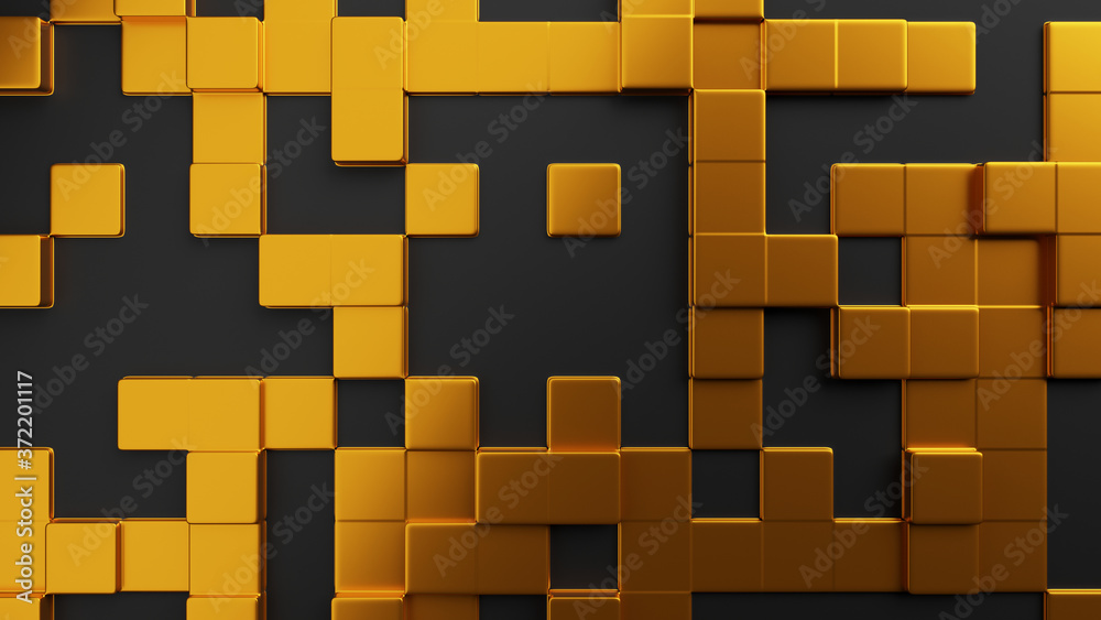 3d abstract geometric black background with golden cubes 3d abstract geometric black background with golden cubes