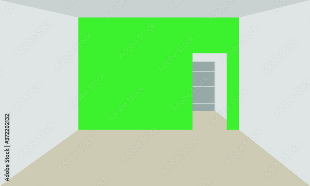 Empty room with doorway and empty shelves Empty room with doorway and empty shelves