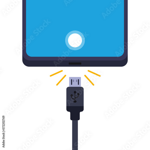 disconnect the cell phone from the charger. flat vector illustration isolated on white background.