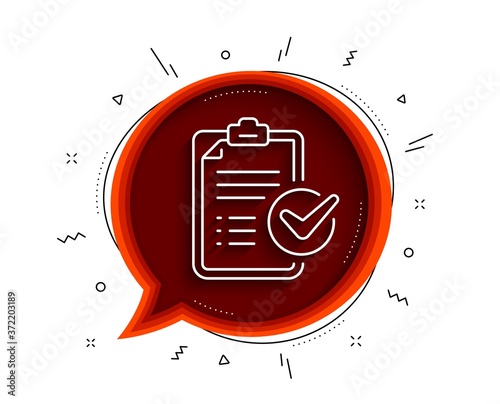 Survey checklist line icon. Chat bubble with shadow. Report sign. Business review symbol. Thin line survey checklist icon. Vector