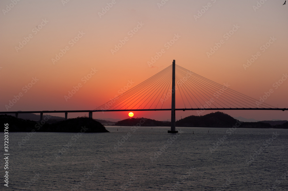 Wonderful sunset night view of the grand bridge