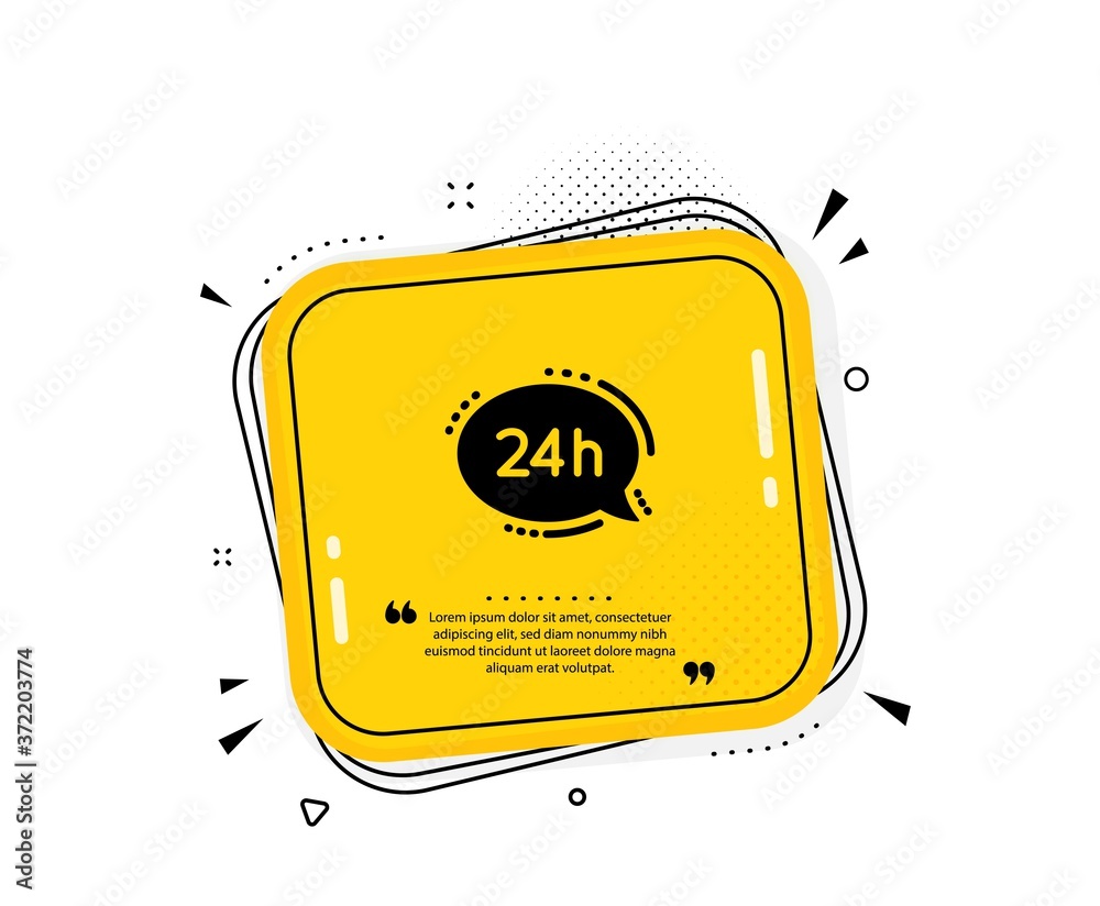24 hour service icon. Quote speech bubble. Call support sign. Feedback chat symbol. Quotation marks. Classic 24h service icon. Vector