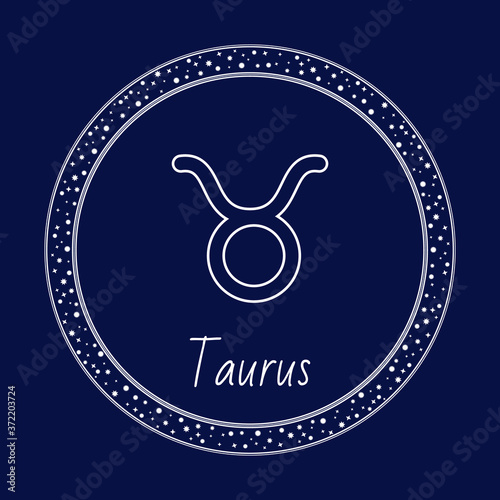 Taurus astrology zodiac sign isolated on blue in circle with stars. Vector constellation on dark sky, Taurus horoscope sign. Illustration of bull astrological zodiacal icon, prediction of fortune
