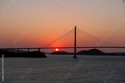 Wonderful sunset night view of the grand bridge