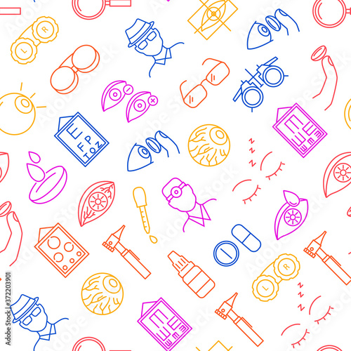 Optometry Concept Thin Line Seamless Pattern Background. Vector