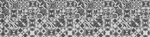 Black anthracite gray grey vintage retro geometric square mosaic motif cement tiles texture background banner panorama