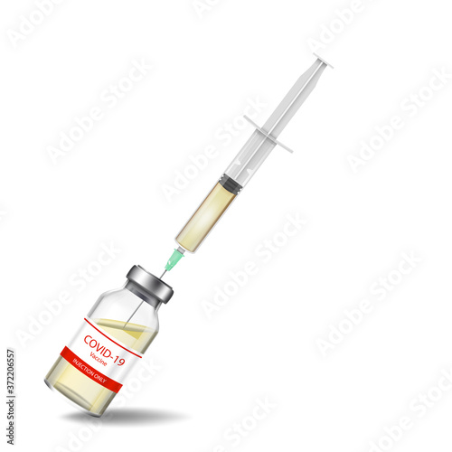 syringe and vaccine bottle on white