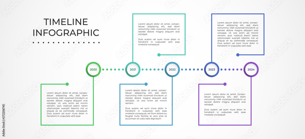 Timeline infographics template. Presentation business infographic with 5 sections. Vector design for brochure, diagram, workflow, web design, annual report.