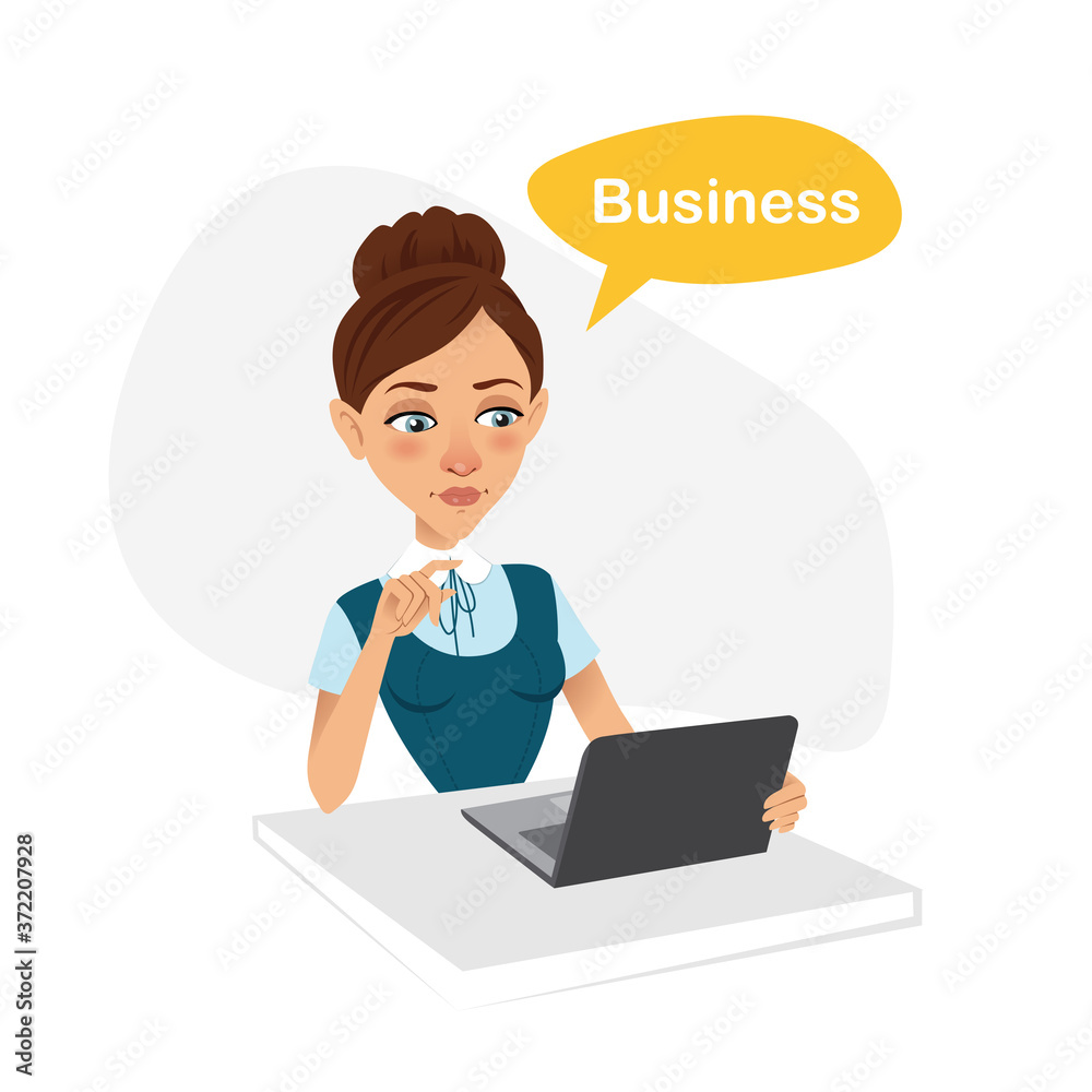 Girl is working at table with laptop. Business. Girl is working at table with laptop. Business.