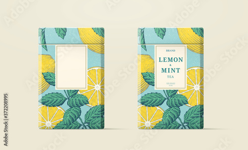 Engraving style lemon tea packaging