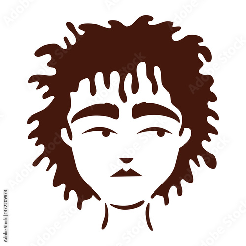 young afro man ethnicity with long hair silhouette style icon
