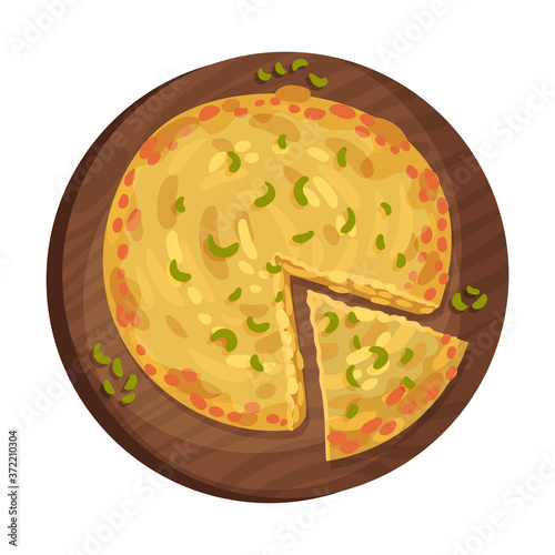 Pie with Savory Stuffing as Spanish Cuisine Dish Served on Plate Vector Illustration