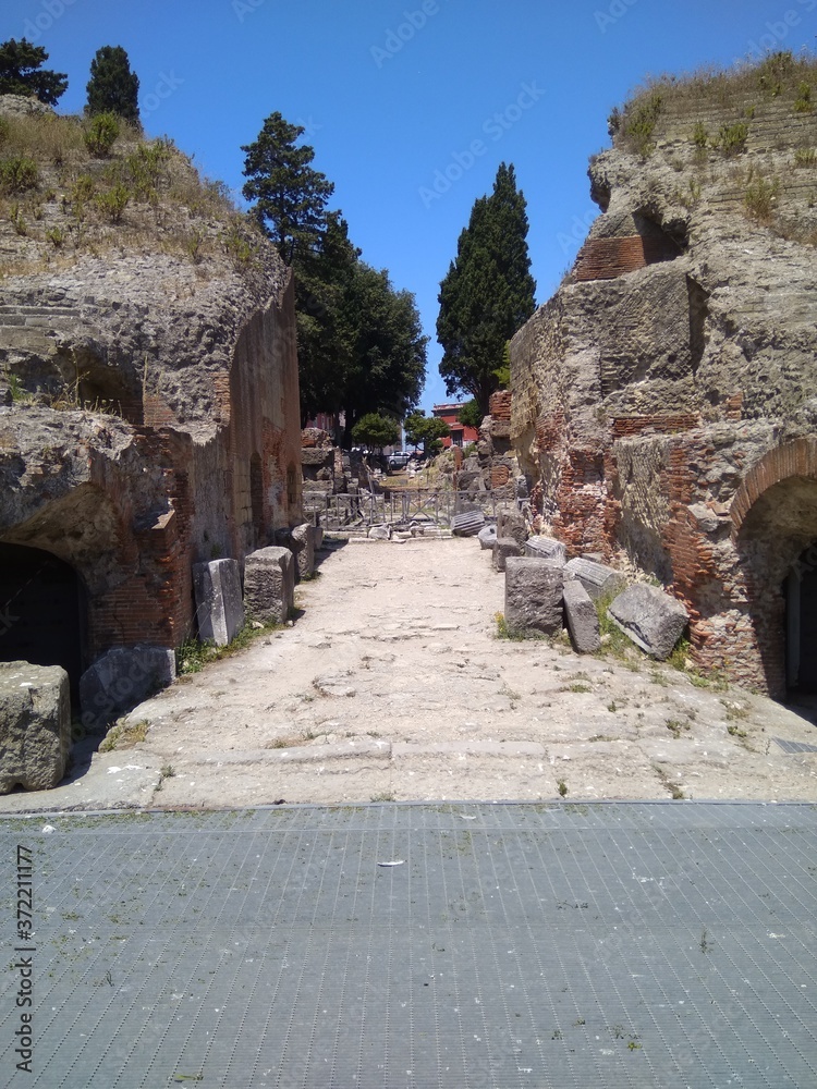 Ancient remains at the Flavio Amphitheater in Italy.