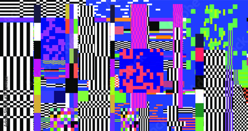 Abstract pixelated background with flickers and datamoshing effect for programming and steganography subject. Vaporwave and cyberpunk style aesthetics.