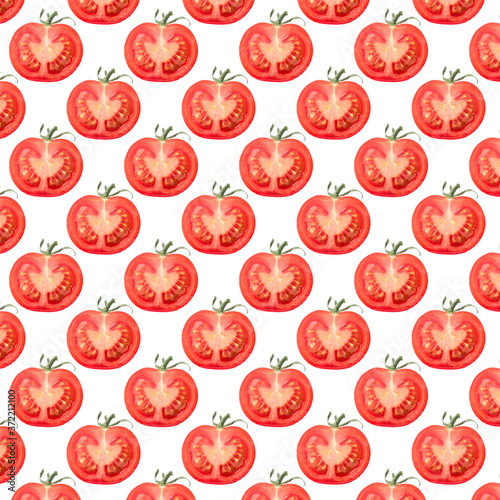 Half tomato seamless pattern on white background