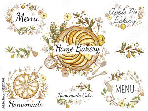 Beautiful vintage hand drawn baker business baked label, logo, emblem decoration. Cute artistic decoration for bakery menu background, market shop, cafe design in watercolor style on white background