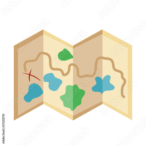 Map of the area for camping and Hiking with tents. Flat style illustration. Map with the designation of the goal, the path between the lakes and the land.