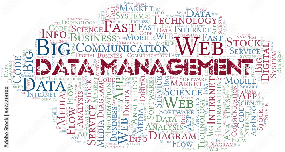 Data Management vector word cloud, made with text only.