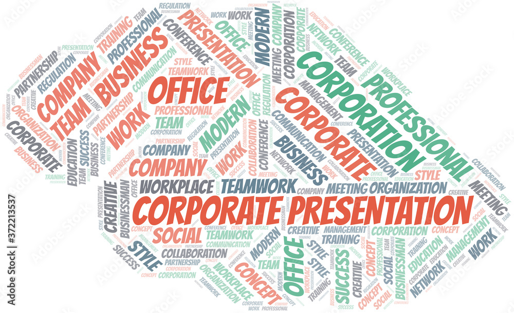 Corporate Presentation vector word cloud, made with text only.