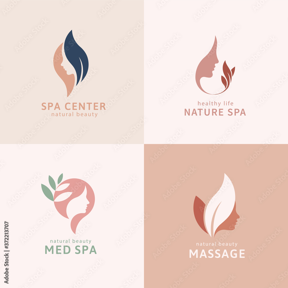 Set of woman profile logo design Set of woman profile logo design