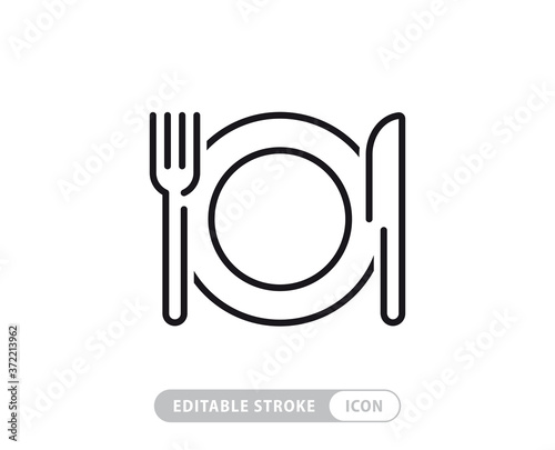 Restaurant food line icon. Dinner sign. Hotel service symbol. Quality design element. Linear style restaurant food icon. Editable stroke. Vector