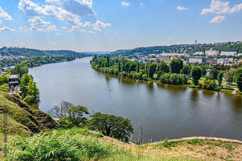 Praga, fiume Moldava panorama da Vyšehrad