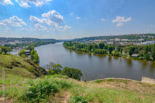 Praga, fiume Moldava panorama da Vyšehrad