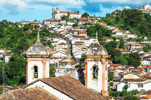 View over Santa Efigenia and Nossa Senhora do Conceiçao Churches, Ouro Preto, Minas Gerais, Brazil photo