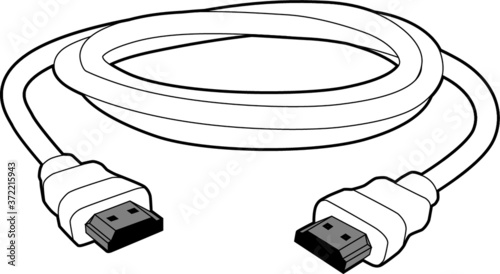Professional vector illustration of a HDMI Cable - Line Drawing, Black and White, Electronics