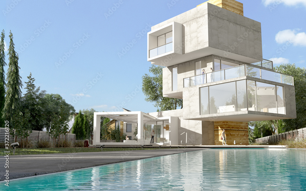 Multilevel original villa with pool and garden