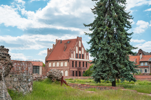The ruins of the teutonic order castle in Torun, Poland. Brick construction built in 13th century. Part of the medieval town of Thorn, one of the World Heritage of Poland next to Vistula river.