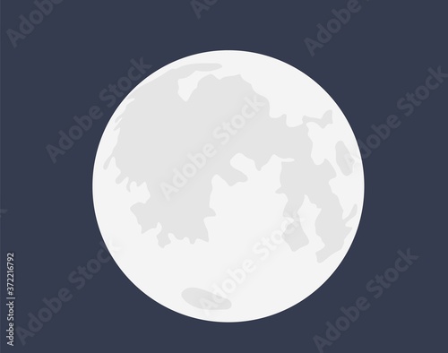 Full white moon. Heavenly bright satellite with surface craters astrological round sphere realistic space design on dark night sky close up image at maximum vector zoom.