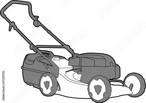 Professional vector illustration of a Lawn Mower - Line Drawing, Black and White, Gardening