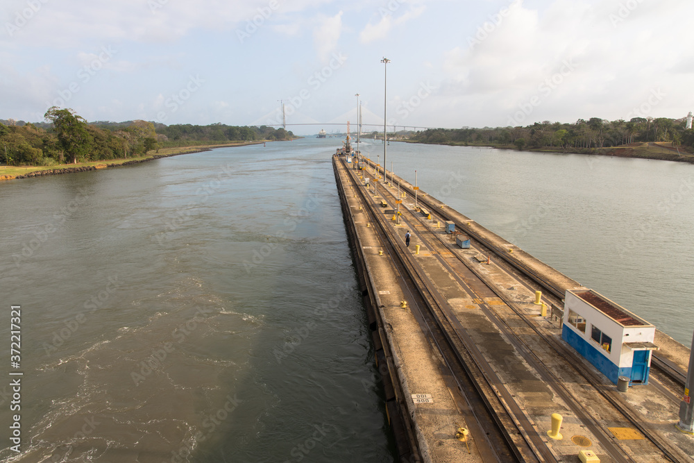 Views of the entrance to the old locks of the Panama Canal, Panama