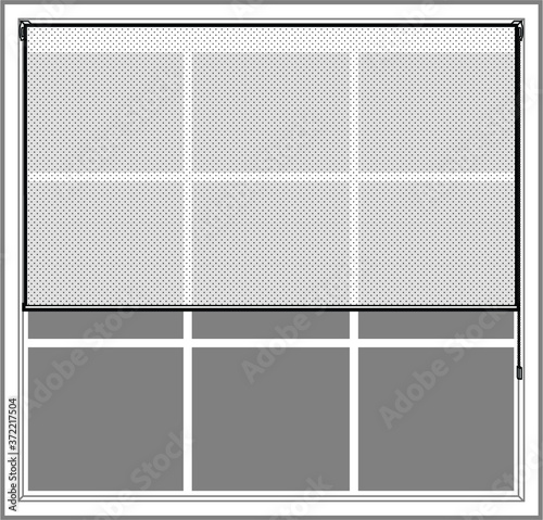 Professional vector illustration of a Light filtering Roller blind on a window - Line Drawing, Black and White, Window furnishings