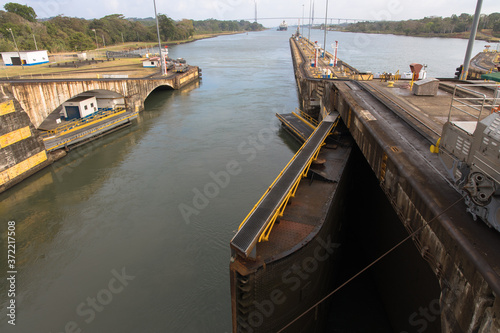 Views of the entrance to the old locks of the Panama Canal, Panama