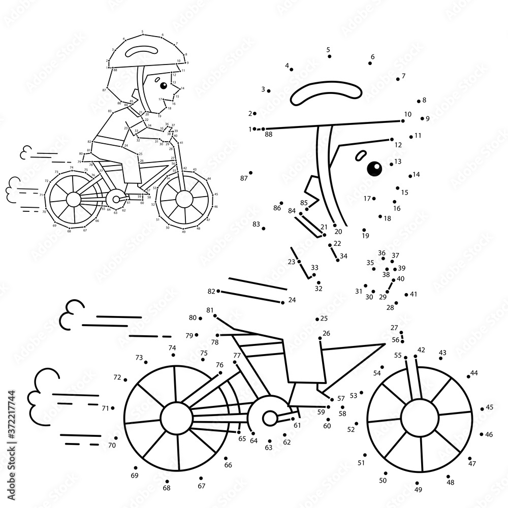 Numbers game for kids. Coloring Page Outline Of a cartoon boy on a Bicycle  or bike. Coloring book for children. Stock Vector | Adobe Stock